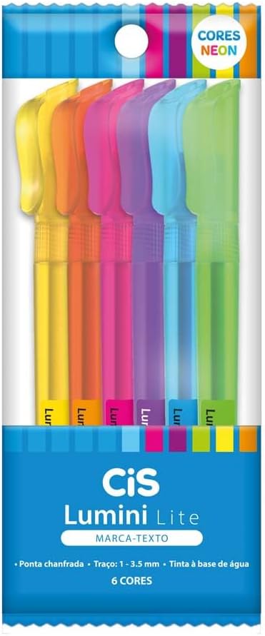 Marca-texto CIS Lumini Lite Neon, Estojo com 6 cores