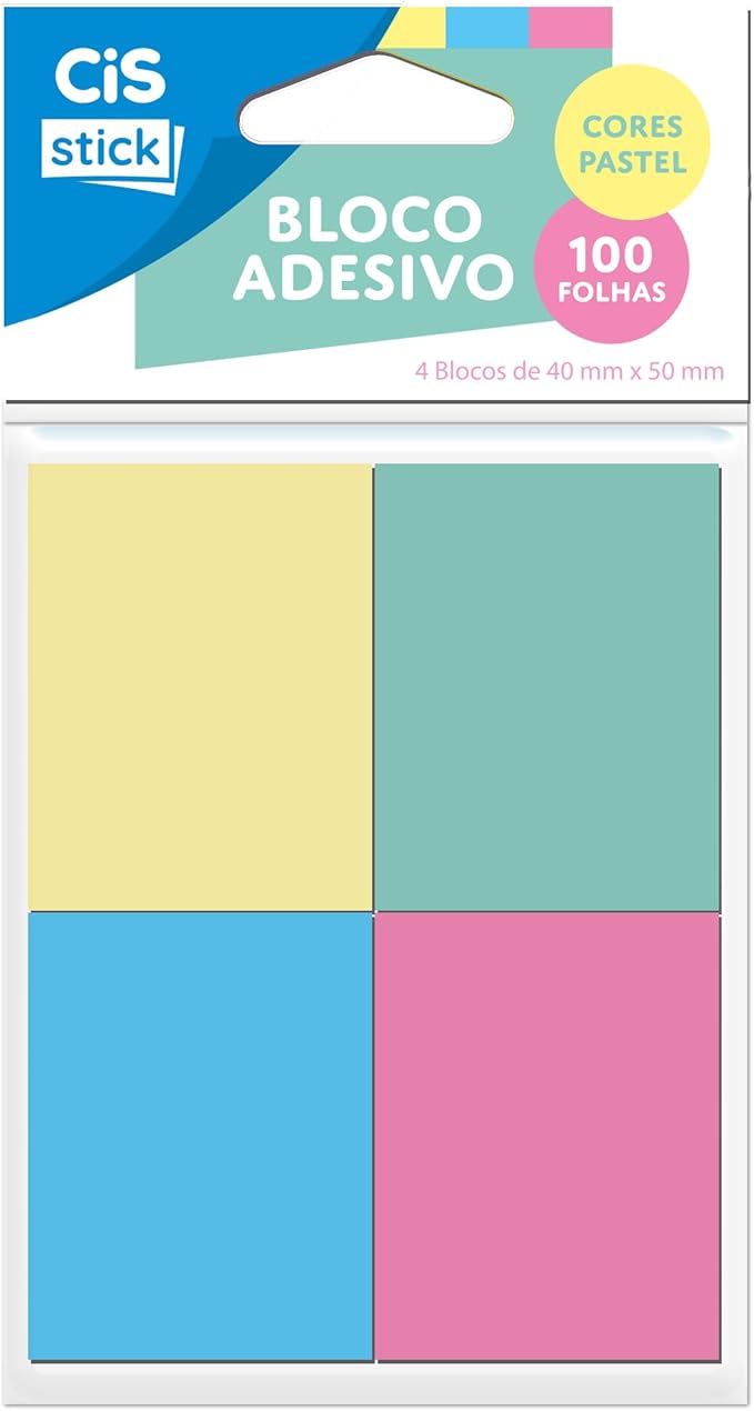 CIS Office - Pacote com 4 Blocos Adesivo Pastel 40X50mm