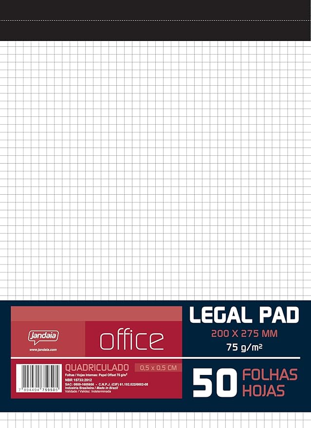 Caderno Blocado Univ Legal Pad Quadriculado 5X5mm